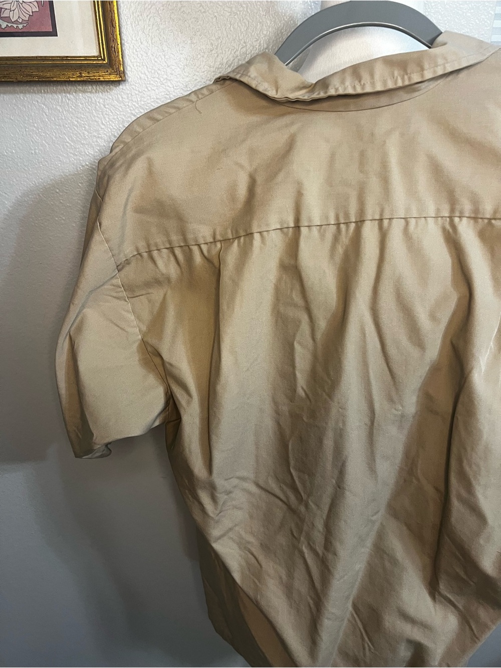 Vintage Christian Dior Work Shirt Button-Down Women's Large Tan, Blue White red - Picture 15 of 16